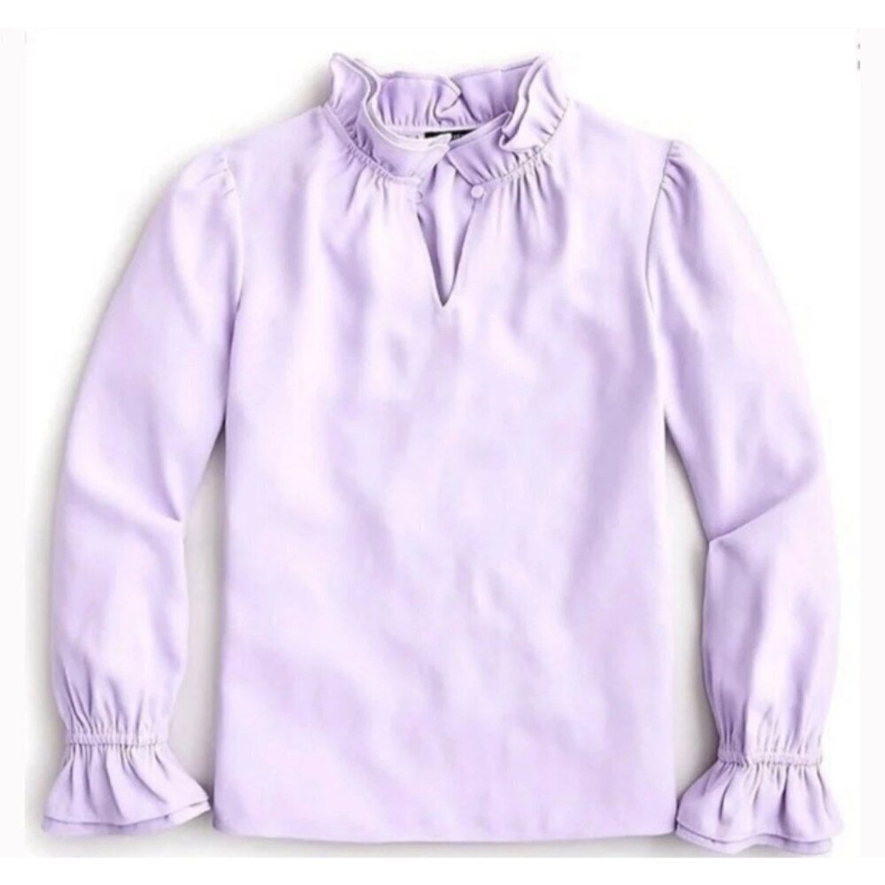 J. Crew Ruffleneck Top in 365 Crepe NWT Lavender XS